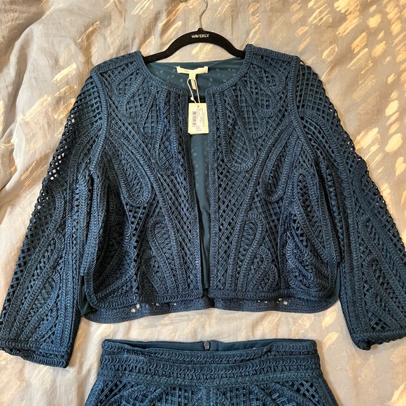 Maje Navy Crochet Suite, Skirt size 38 & Jacket size 36 - Picture 5 of 6